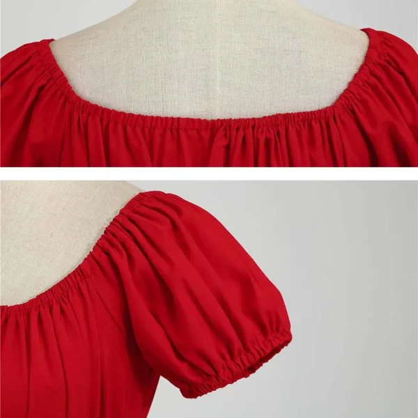 Red Black Women Summer Dress Puff Sleeve High Waist Midi Dress - Image 5