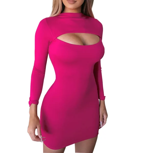 Elegant Black Bodycon Long Sleeve Mini Party Dresses For Women - Image 3