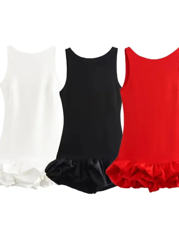 Fashion Sexy Red Ruffled Hem Slim Sleeveless Mini Party Dress - Image 6