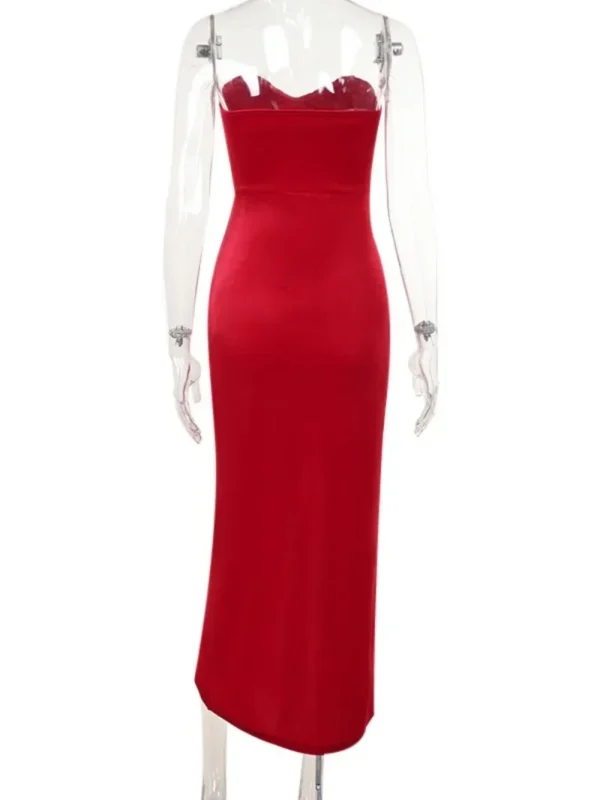 Elegant Red Strapless Sleeveless High Waist Split Evening Prom Dress - Image 6