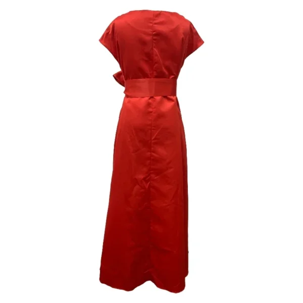 Red prom dresses, sleeveless round neck tied high-waisted pleated maxi - Image 6