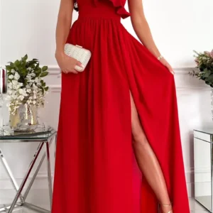 Red One Shoulder Cutout Bodycon Evening Dress For Prom Party