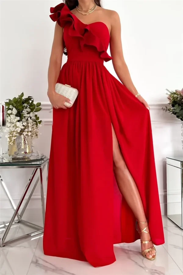 Red One Shoulder Cutout Bodycon Evening Dress For Prom Party