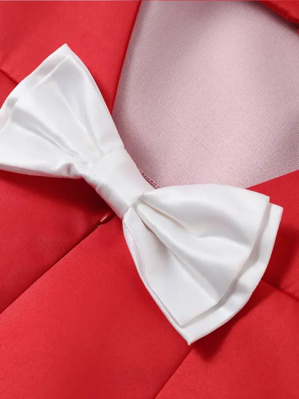 Red Prom Dresses Elegant Bow Hollow Out High Waist A-Line Mini Dress - Image 5