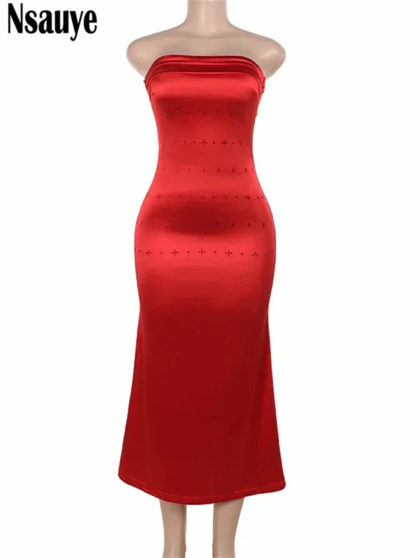 Elegant red prom dresses: Off-shoulder satin wrap maxi dress - Image 5