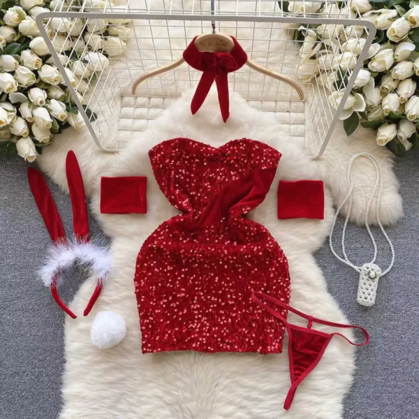 Sexy Red Sequin Bodycon Mini Dress Christmas Club Party Cosplay