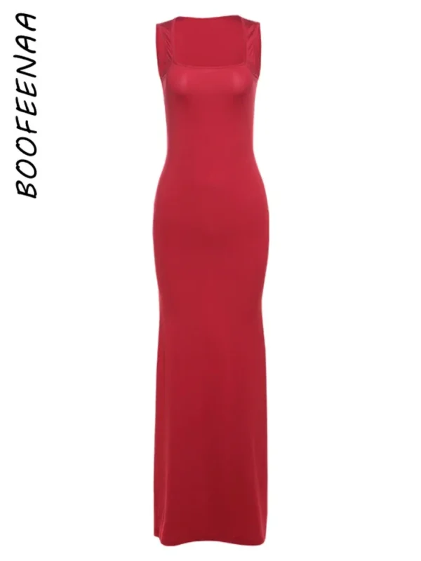 Elegant red prom dresses, sleeveless, square neck, sexy summer style - Image 6