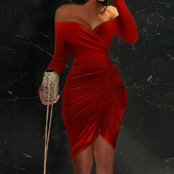 Red Prom Dresses: Elegant Off-Shoulder Bodycon Mini Party Dress