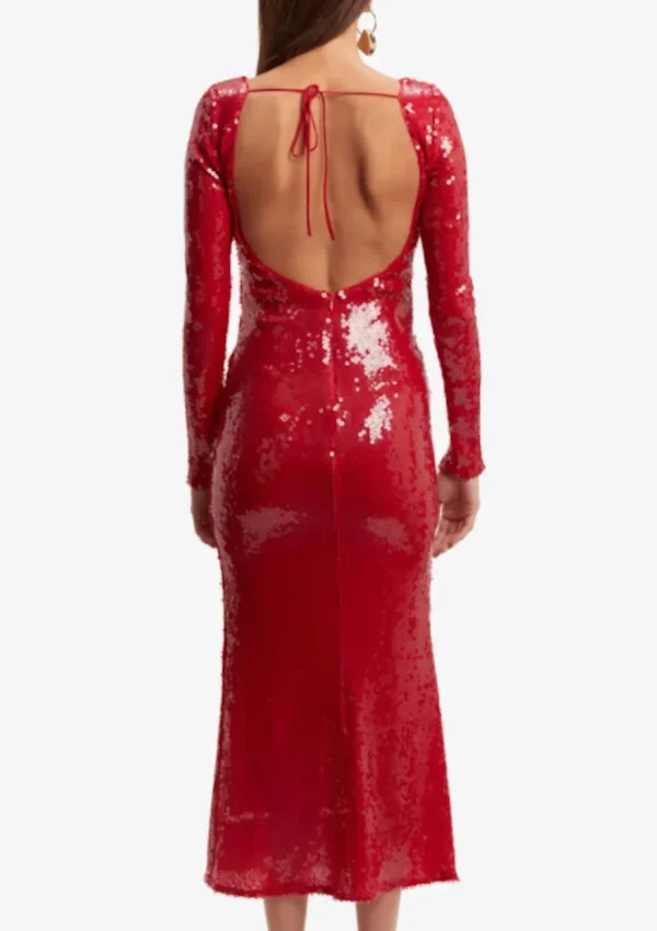 Sexy Deep V Neck Red Backless Lace Up Bodycon Midi Dress Party Gown - Image 5