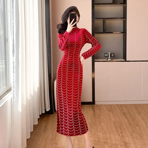 Red prom dresses, elegant velvet stand collar bodycon split evening gown