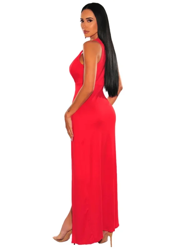 Red Prom Dresses Sexy Deep V Neck High Split Bodycon Evening Maxi - Image 2