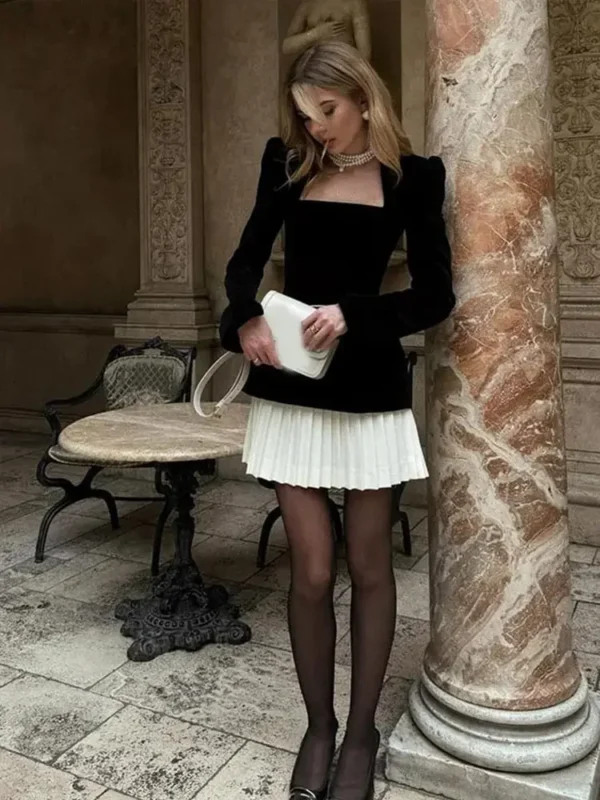 Red Prom Dresses Elegant Velvet Mini Dress Long Sleeve Autumn Winter - Image 6
