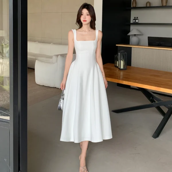 Red Square Collar Spaghetti Strap Backless Swing Prom Party Dress - Image 6