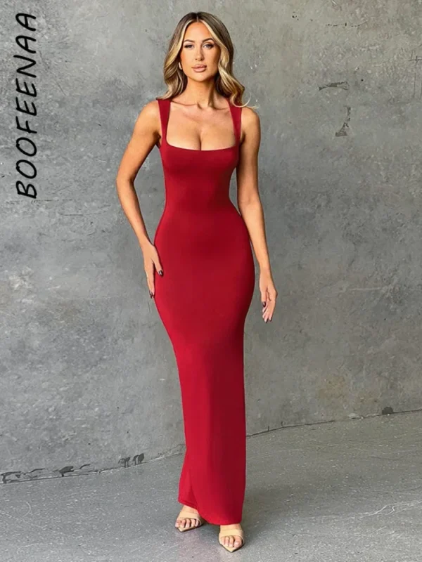 Elegant red prom dresses, sleeveless, square neck, sexy summer style