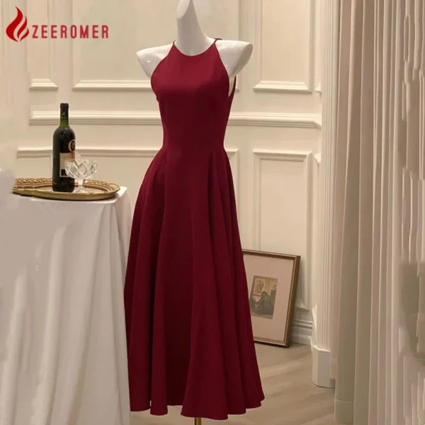 Red prom dresses, wine red A-line sleeveless romantic party gown - Image 5