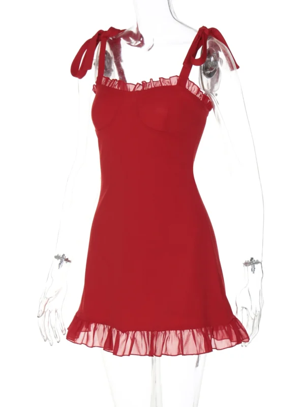 Hugcitar 2025 Elegant Solid Ruffles Backless Bandage Mini Dress - Image 6
