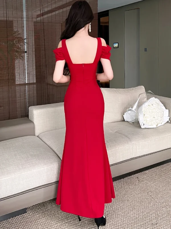 Elegant Red Prom Dresses: Square Collar Maxi Dress for Summer - Image 4