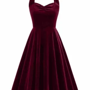 Retro Vintage Velvet Halter Prom Dress Women Backless Swing Style