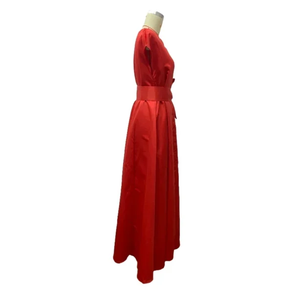 Red prom dresses, sleeveless round neck tied high-waisted pleated maxi - Image 5