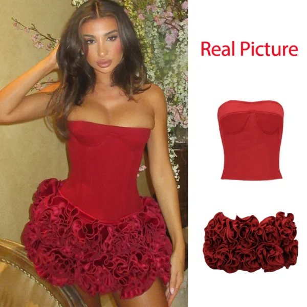 Red prom dresses, luxury strapless mini lace-up cocktail party gown - Image 6
