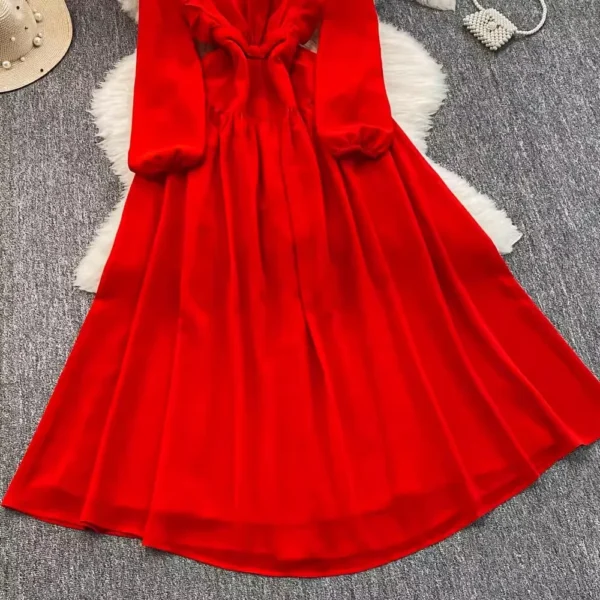 Red Prom Dresses Elegant Round Collar Chiffon Maxi Evening Gown - Image 5