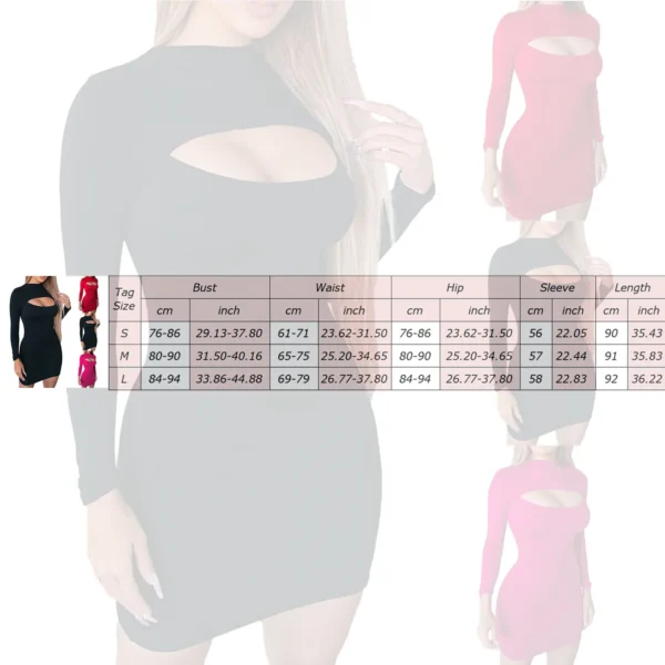 Elegant Black Bodycon Long Sleeve Mini Party Dresses For Women - Image 6