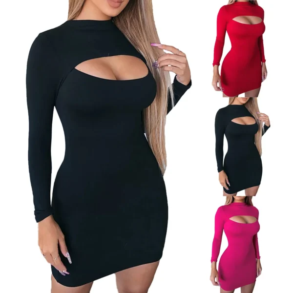 Elegant Black Bodycon Long Sleeve Mini Party Dresses For Women - Image 4